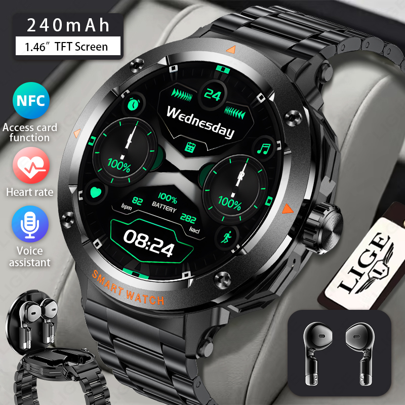 LIGE Men Earphone Smart Watch  - Smartwatch Headset ulasan dan harga