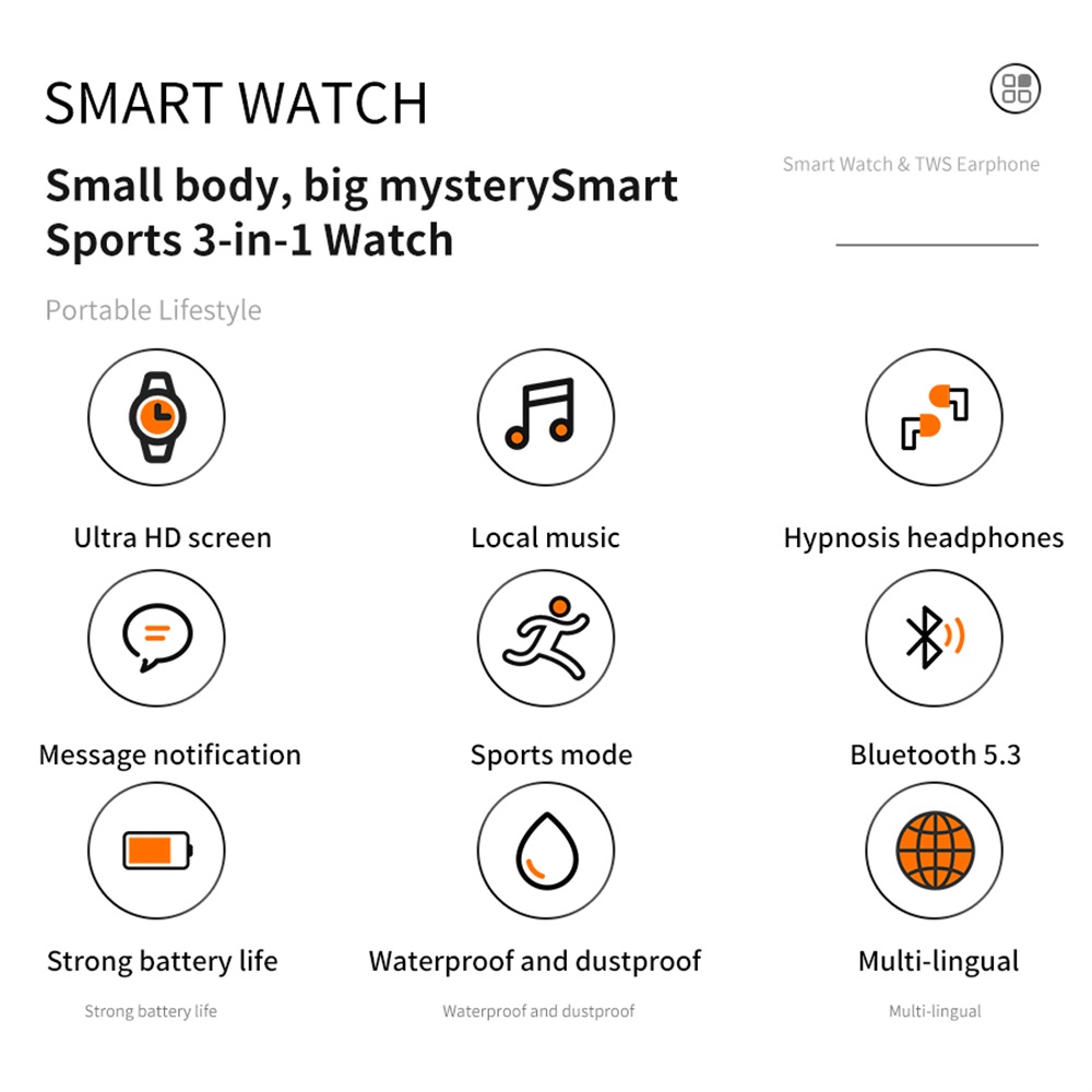 TWS Bluetooth Headset Music Pl - Smartwatch Headset ulasan dan harga